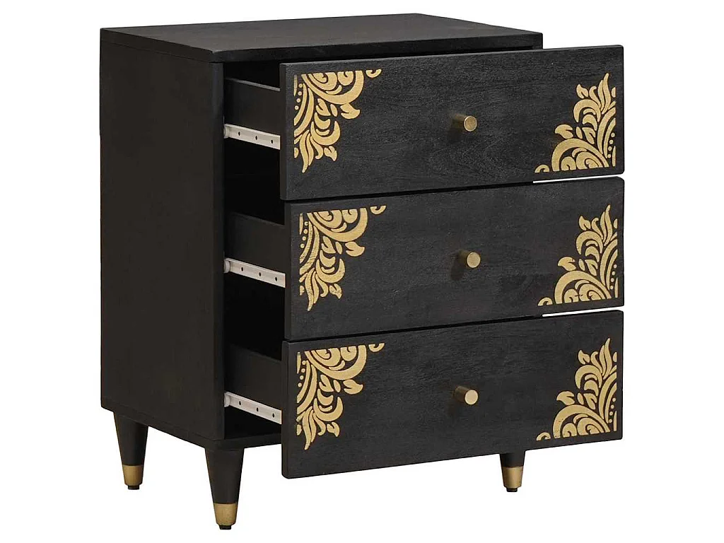Armario de Noche Negro 50 x 33 x 62 cm Madera de mango maciza