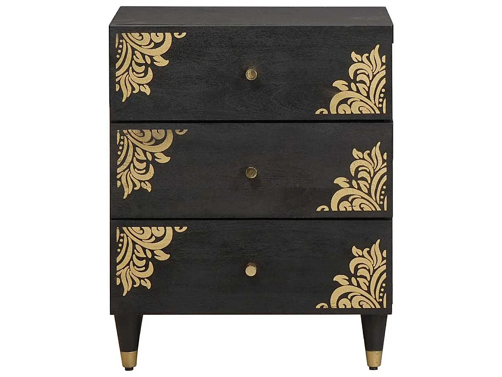 Armario de Noche Negro 50 x 33 x 62 cm Madera de mango maciza