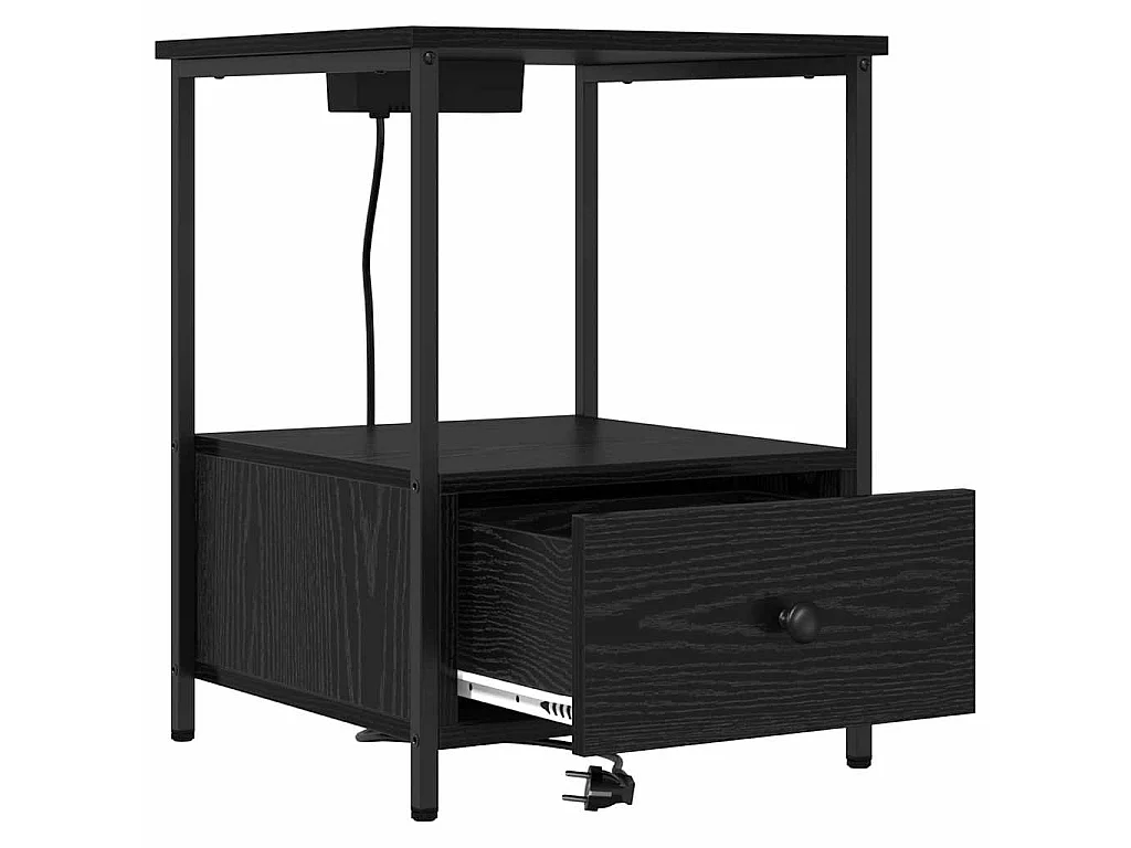 Cabinete de Noche con Estación de Carga 2 piezas Roble negro