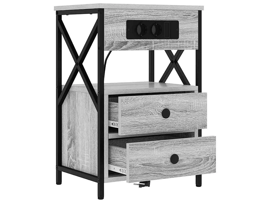 Cabinete de Noche con Estación de Carga con cajón Gris sonoma