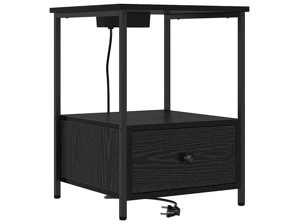 Cabinete de Noche con Estación de Carga con cajón Roble negro