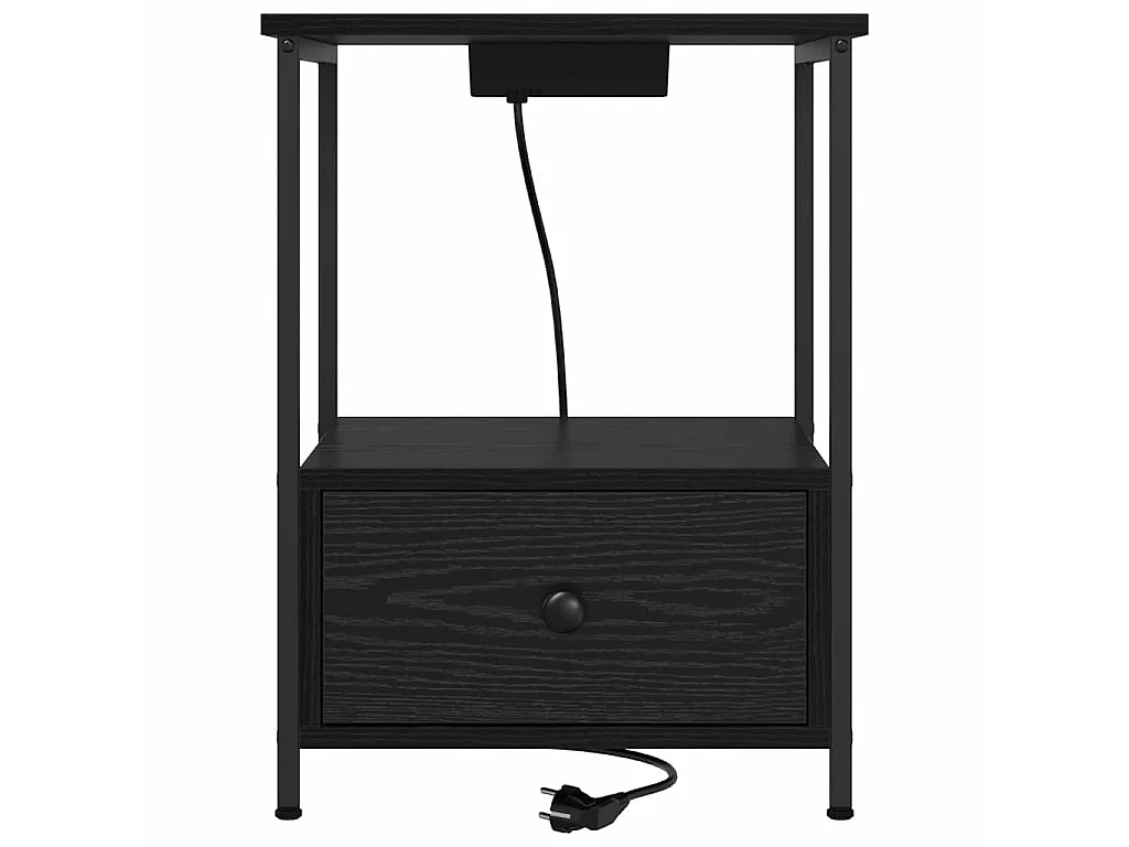 Cabinete de Noche con Estación de Carga con cajón Roble negro