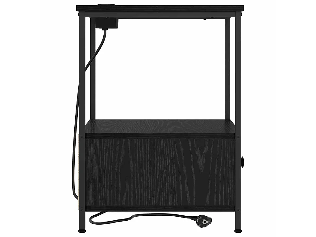 Cabinete de Noche con Estación de Carga con cajón Roble negro