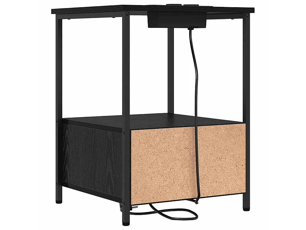 Cabinete de Noche con Estación de Carga con cajón Roble negro