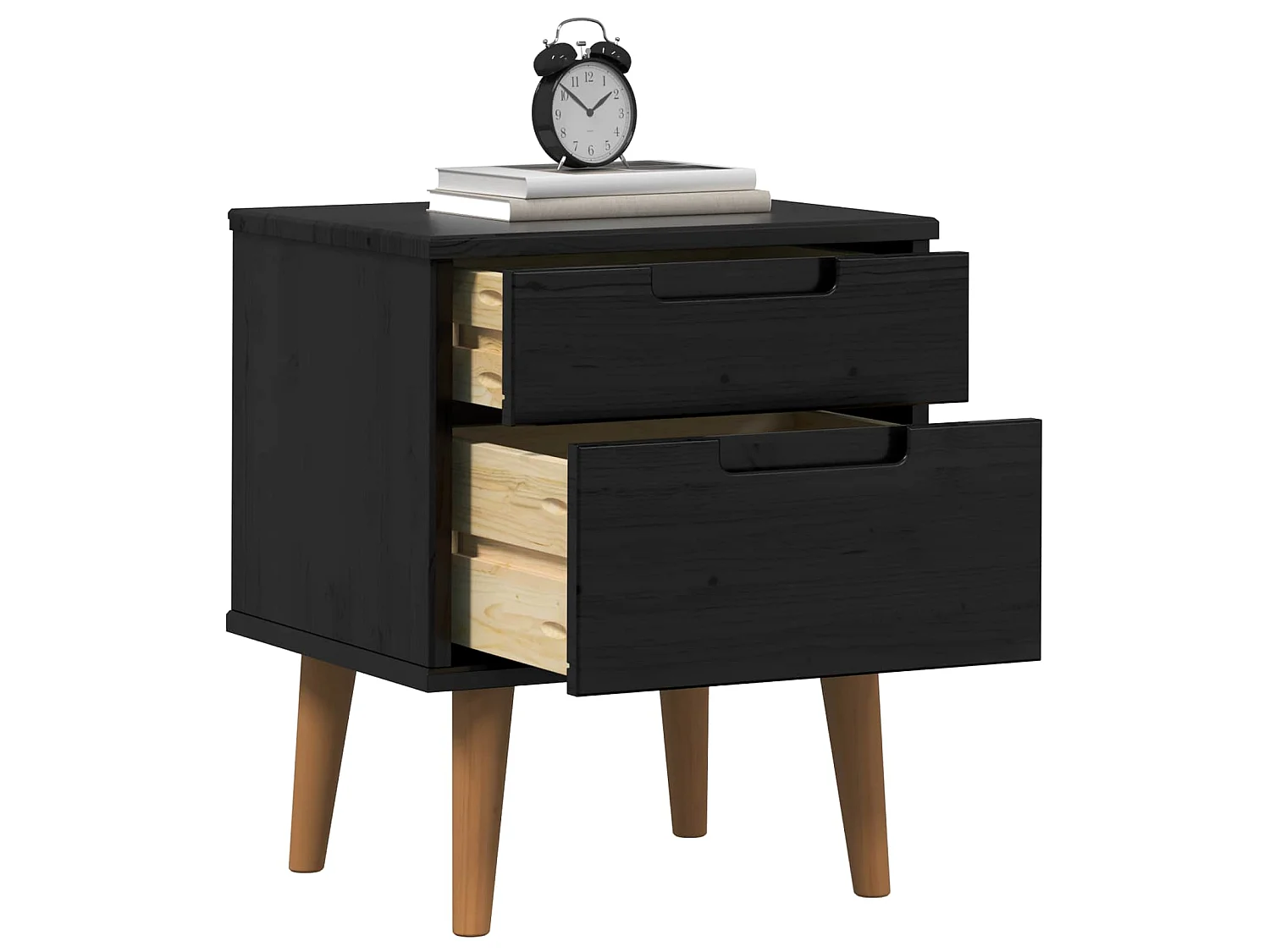 Table de chevet avec tiroir Noir 40 x 35 x 48 cm Pin massif