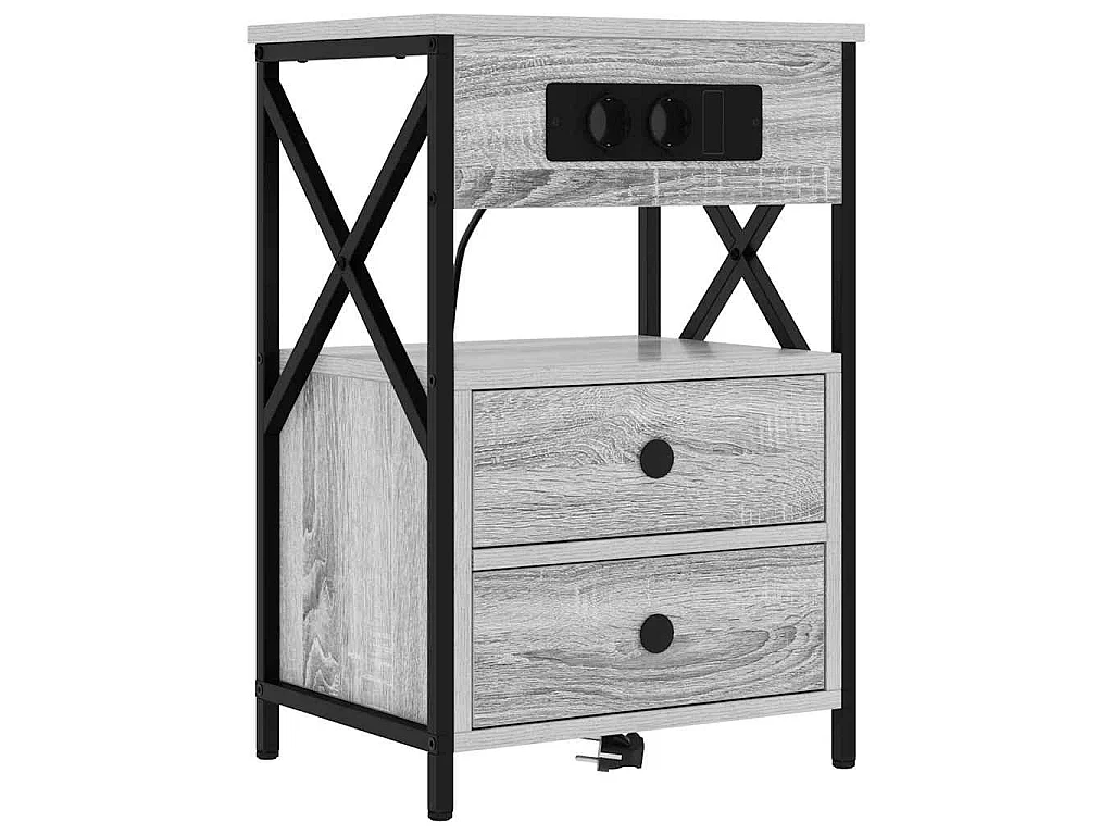 Cabinete de Noche con Estación de Carga 2 piezas Gris sonoma