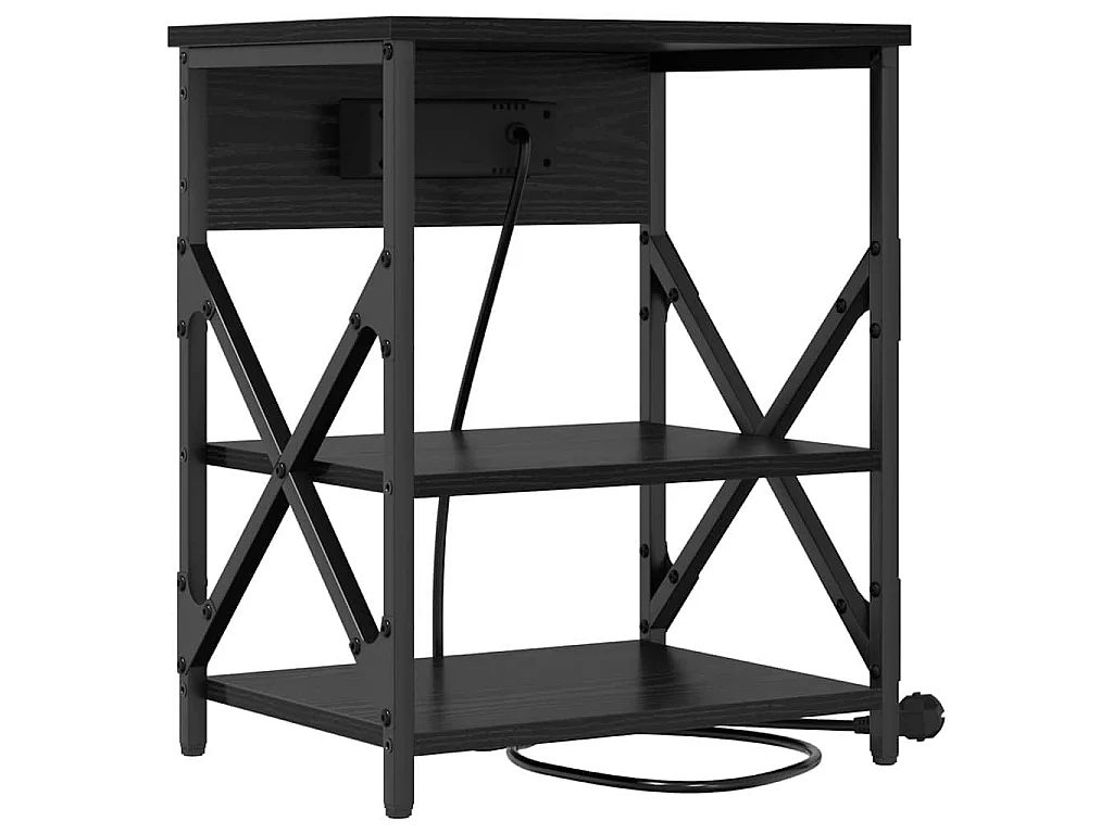 Cabinete de Noche con Estación de Carga con estante Roble negro