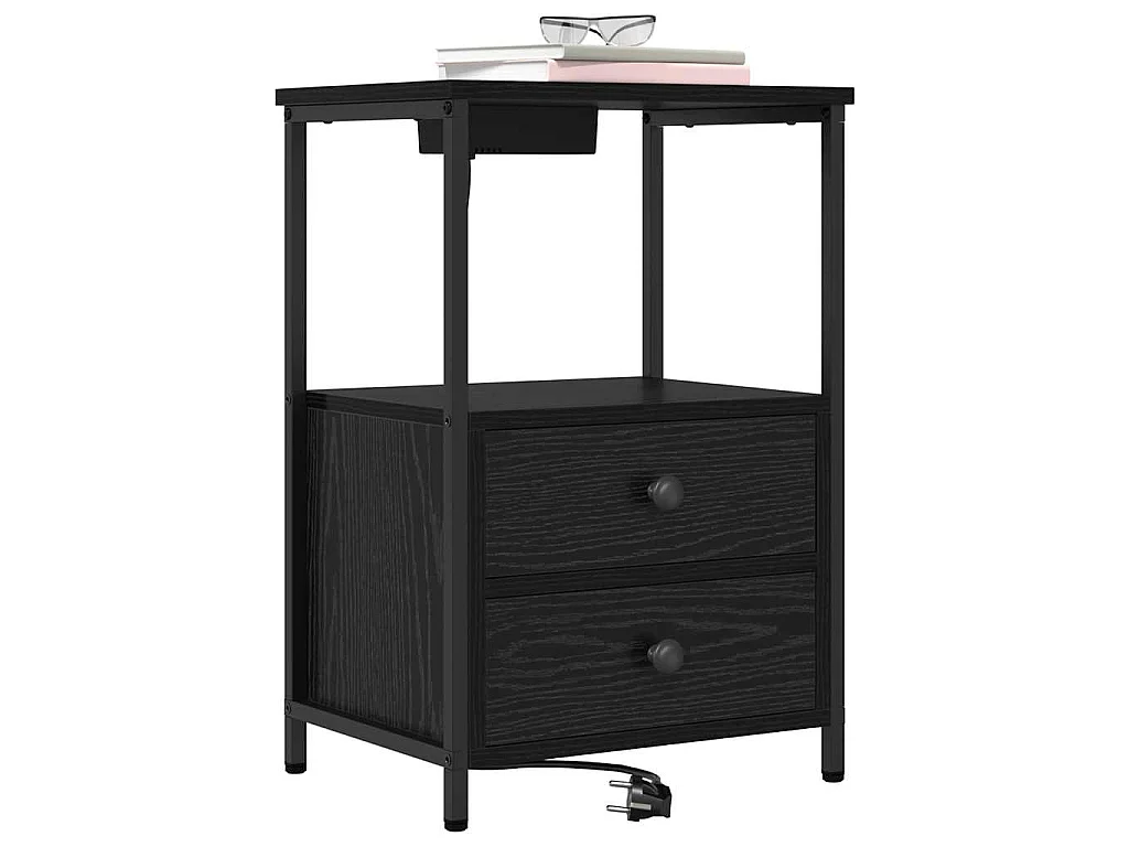 Cabinete de Noche con Estación de Carga con cajón Roble negro
