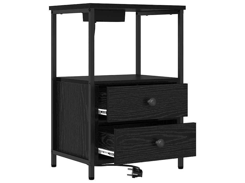 Cabinete de Noche con Estación de Carga con cajón Roble negro