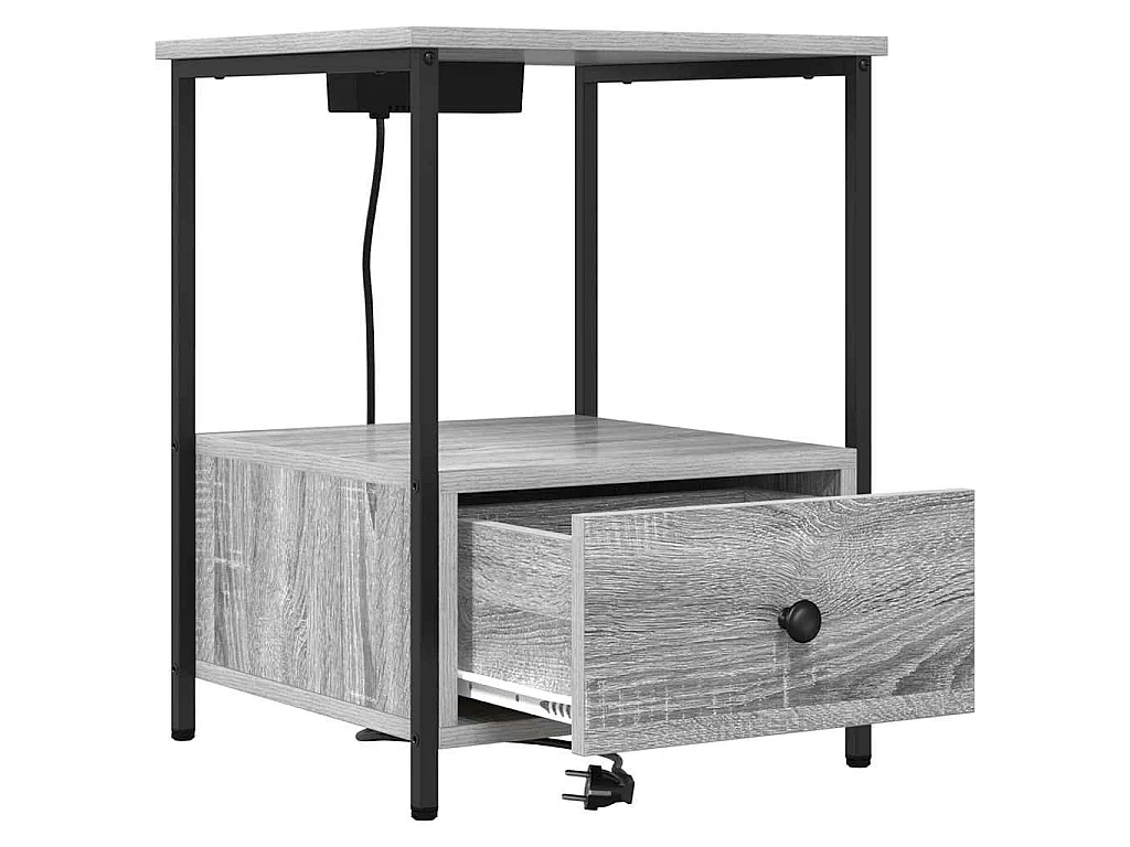 Cabinete de Noche con Estación de Carga 2 piezas Gris sonoma