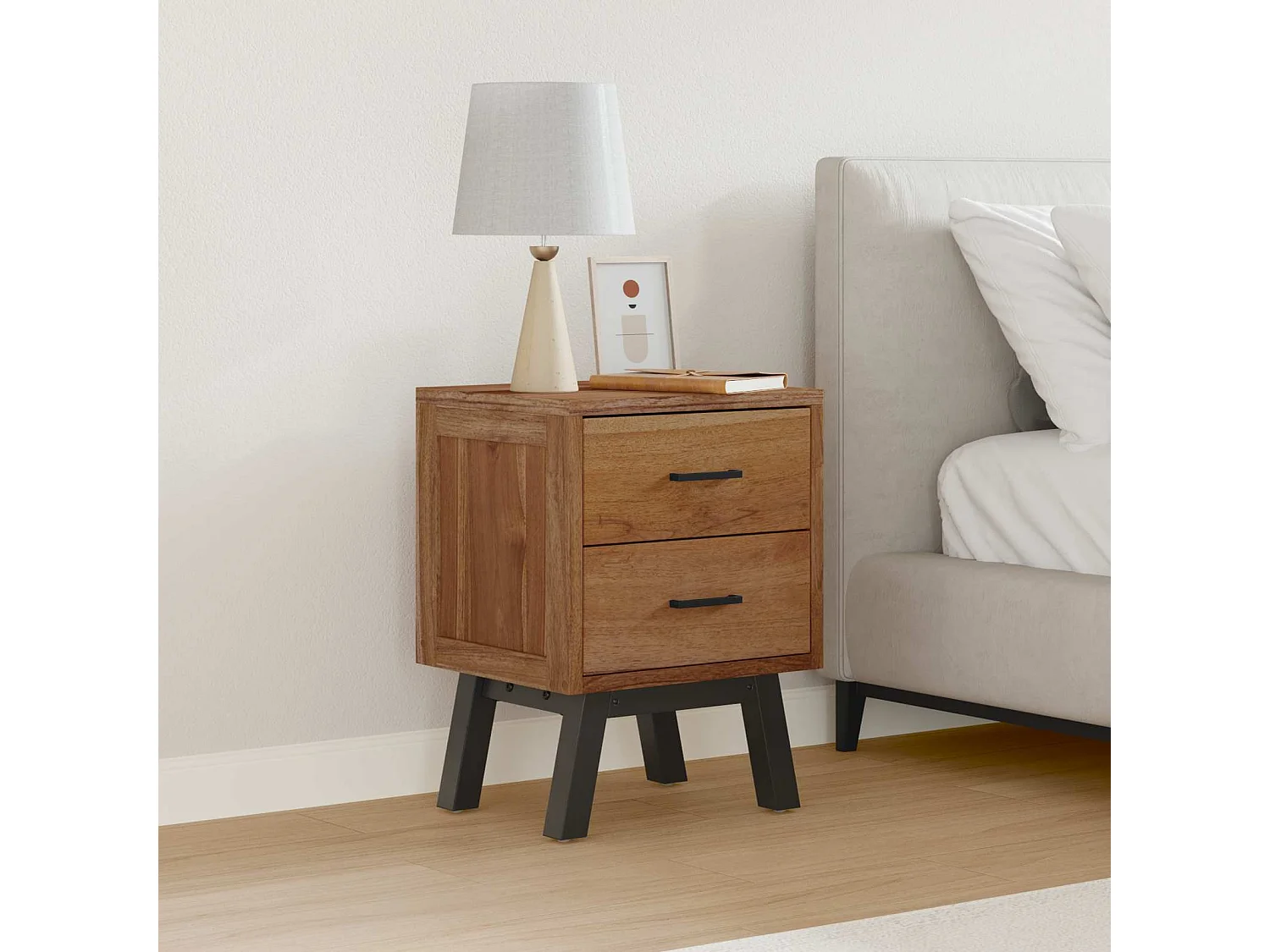 Mesita de Noche Natural 40 x 35 x 55 cm Madera de teca maciza