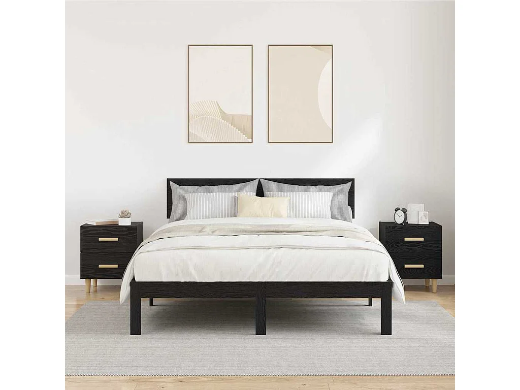 Mueble de cama con cajón 2 piezas Roble negro 40 x 35 x 47.5 cm