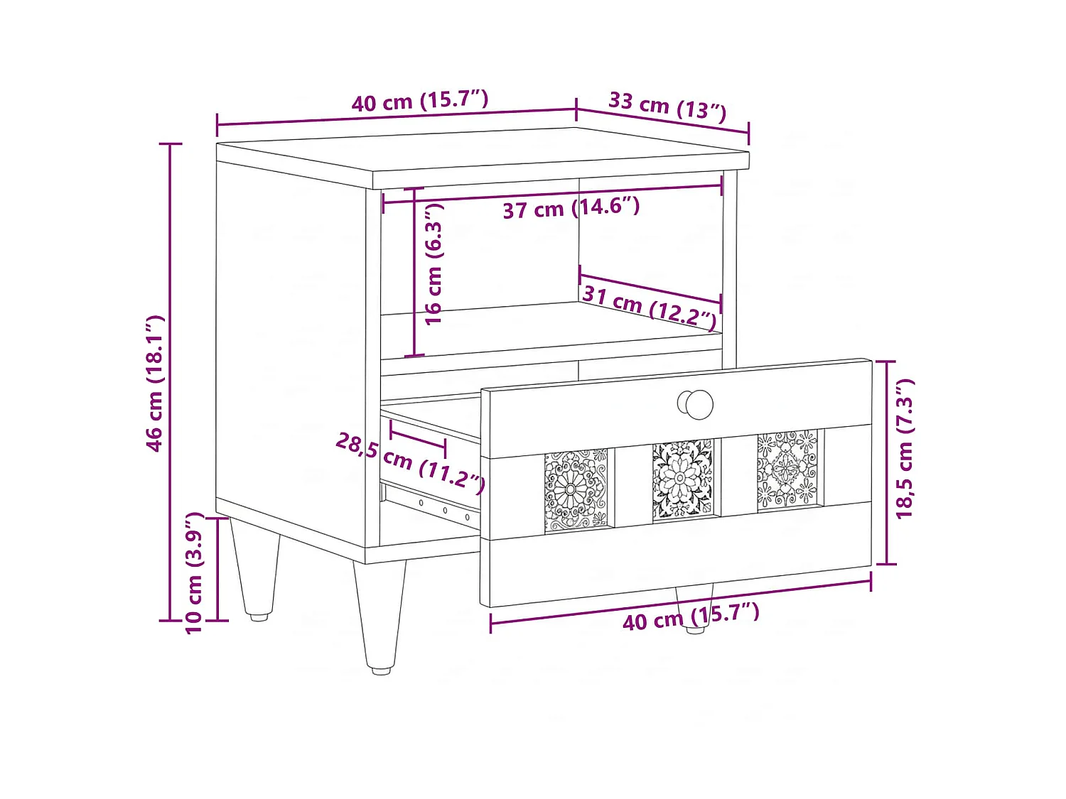 Armario de Noche Marrón 40 x 33 x 46 cm Madera de mango maciza