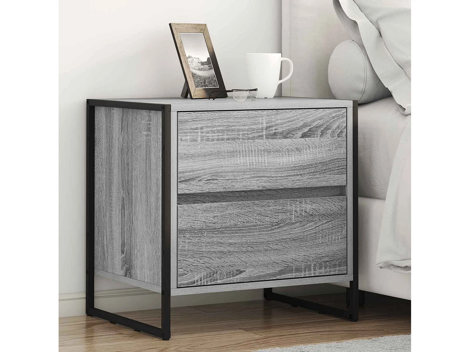 Mesa de Noche con cajón 2 piezas Gris Sonoma 50 x 39.5 x 50 cm