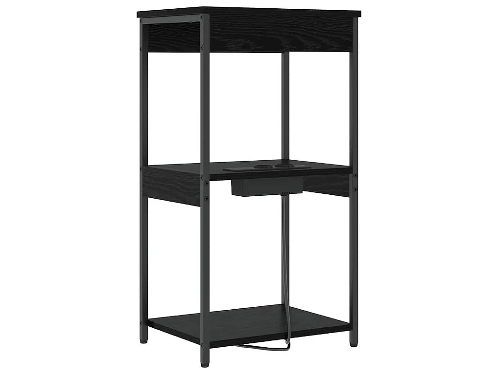 Cabinete de Noche con Estación de Carga con estante Roble negro