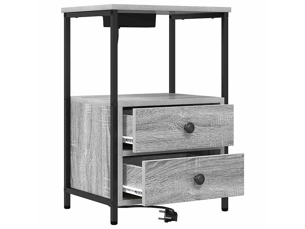 Cabinete de Noche con Estación de Carga 2 piezas Gris sonoma