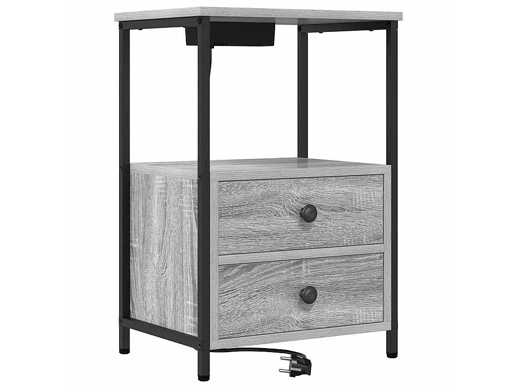 Cabinete de Noche con Estación de Carga 2 piezas Gris sonoma