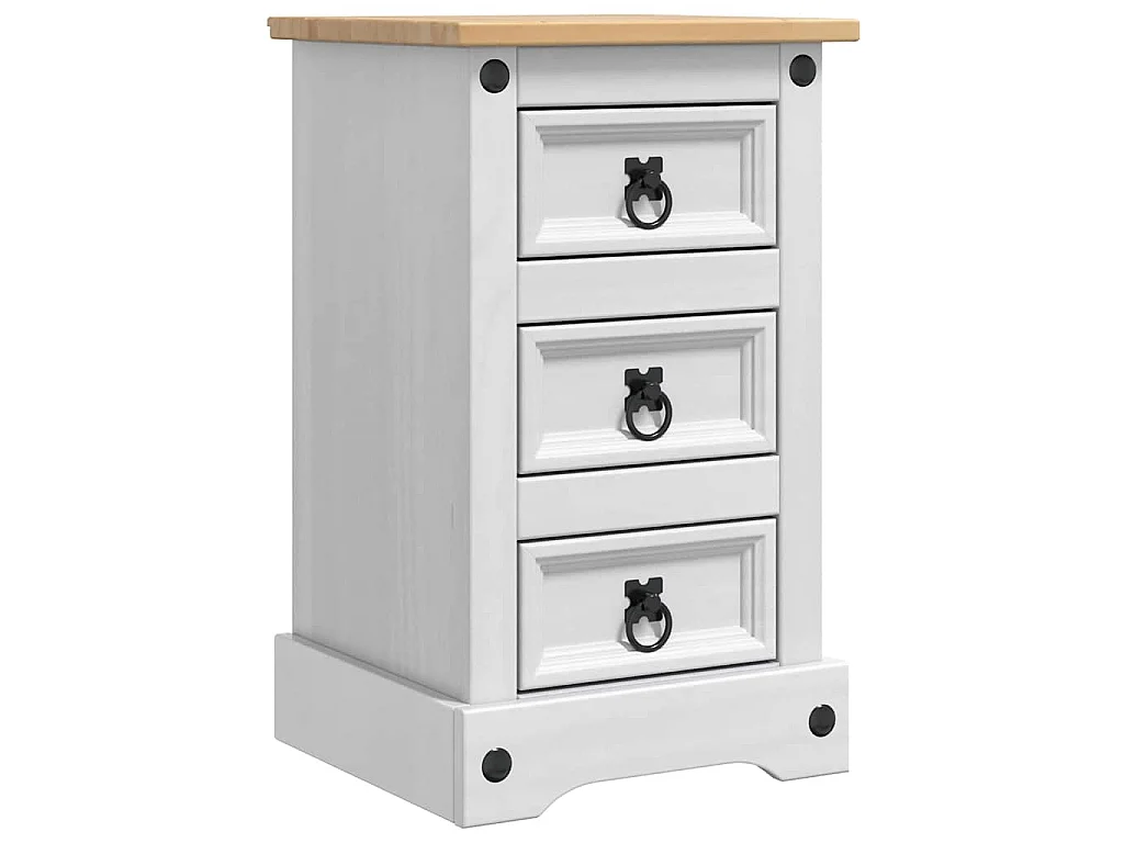 Table de chevet avec tiroir Blanc 35 x 32,5 x 58 cm Pin massif