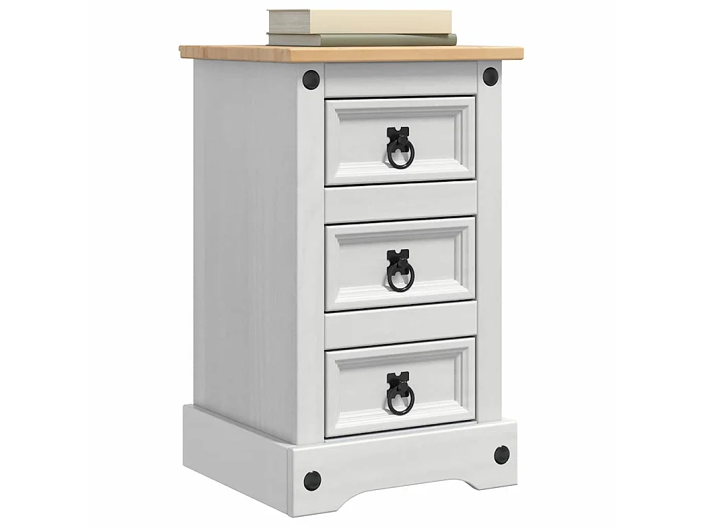 Table de chevet avec tiroir Blanc 35 x 32,5 x 58 cm Pin massif