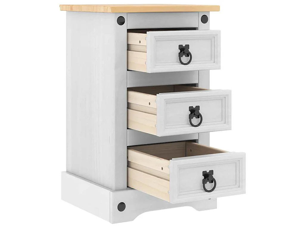 Table de chevet avec tiroir Blanc 35 x 32,5 x 58 cm Pin massif