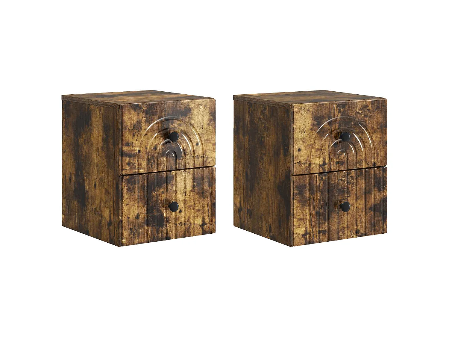 Table de chevet mural 2 pièces Chêne fumé 33 x 34,5 x 40 cm