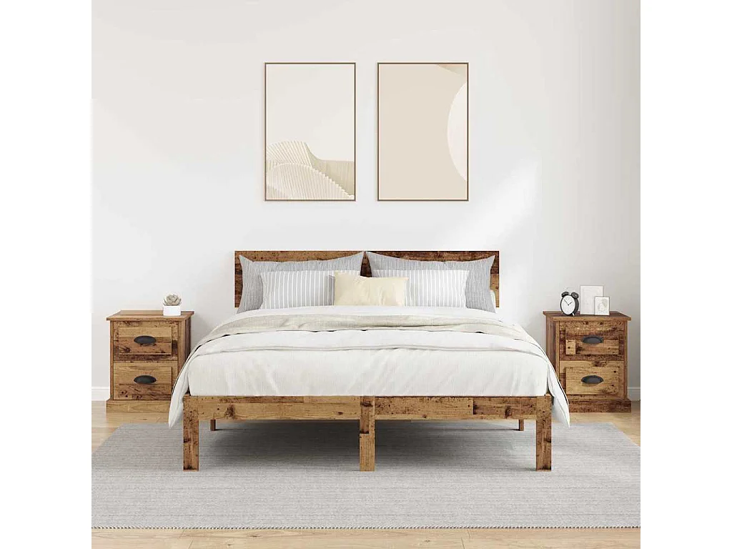 Armario de Noche con cajón 2 piezas Madera vieja 39 x 39 x 47.5 cm