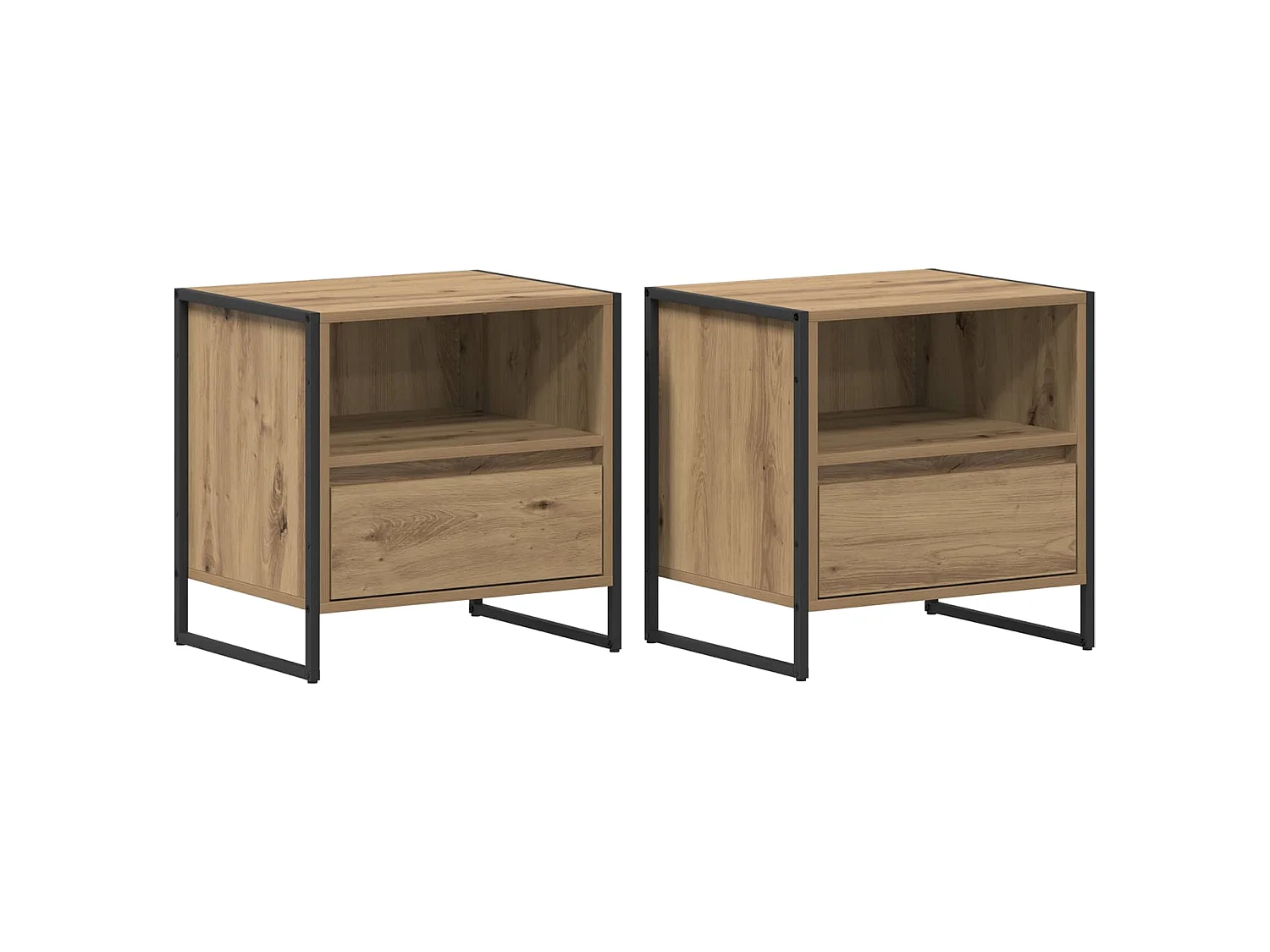 Mesa de Noche con cajón 2 piezas Roble Artesanal 50 x 39,5 x 50 cm
