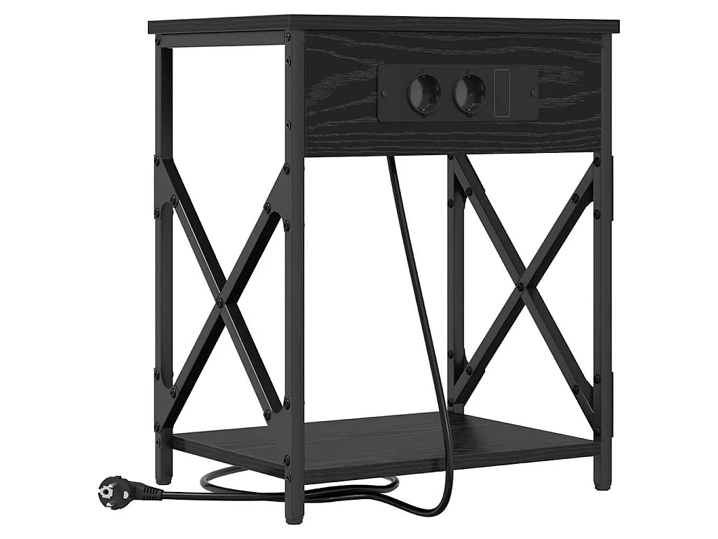 Cabinete de Noche con Estación de Carga Roble negro