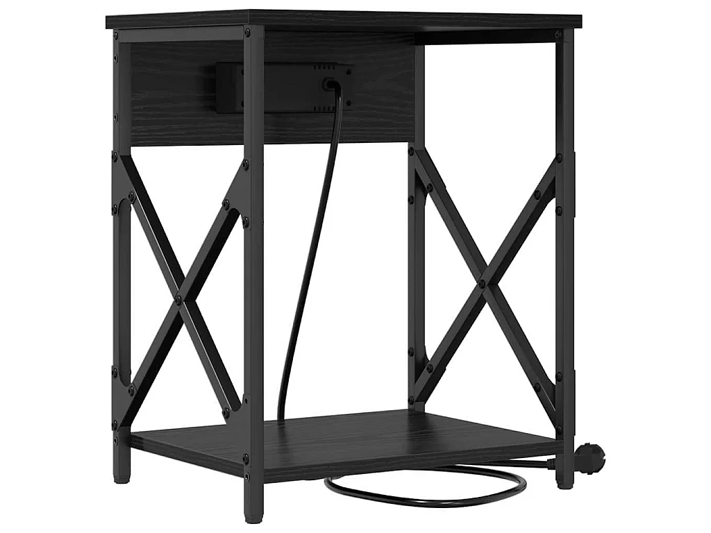 Cabinete de Noche con Estación de Carga Roble negro