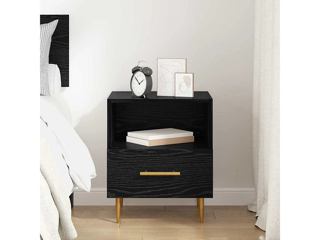 Mesa de Noche Negro 40 x 35 x 47.5 cm Madera contrachapada