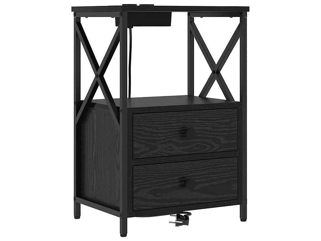Cabinete de Noche con Estación de Carga con cajón Roble negro
