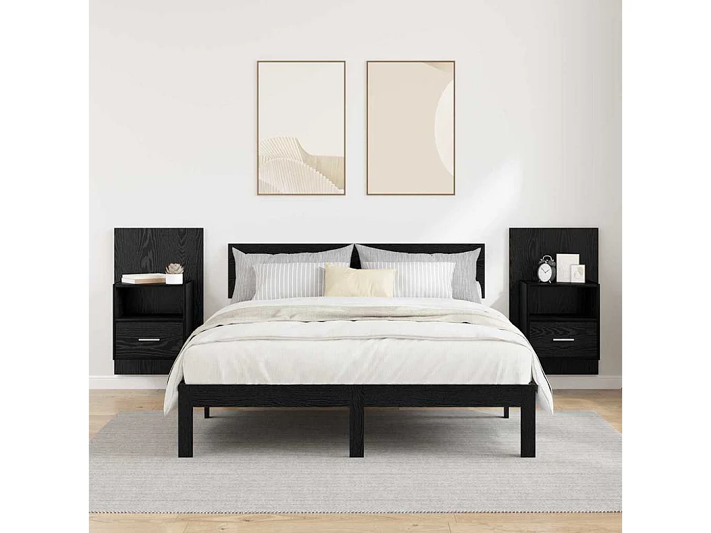 Mueble de cama con cajón 2 piezas Roble negro 48.5 x 32.5 x 80 cm