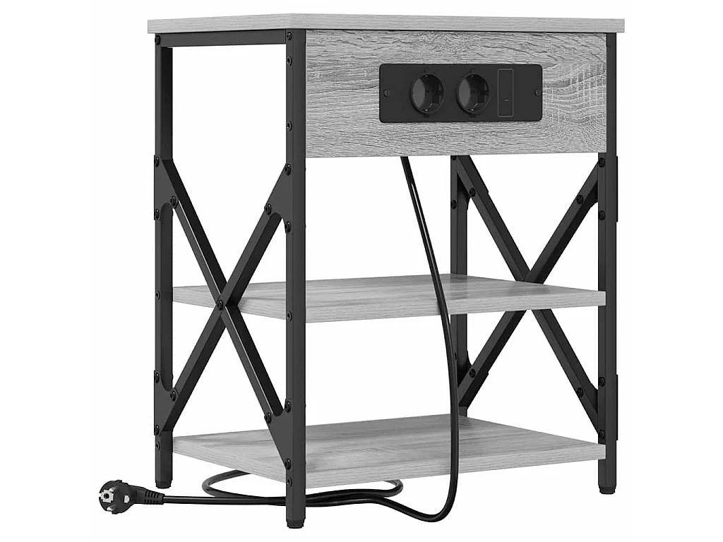 Cabinete de Noche con Estación de Carga con estante Gris sonoma