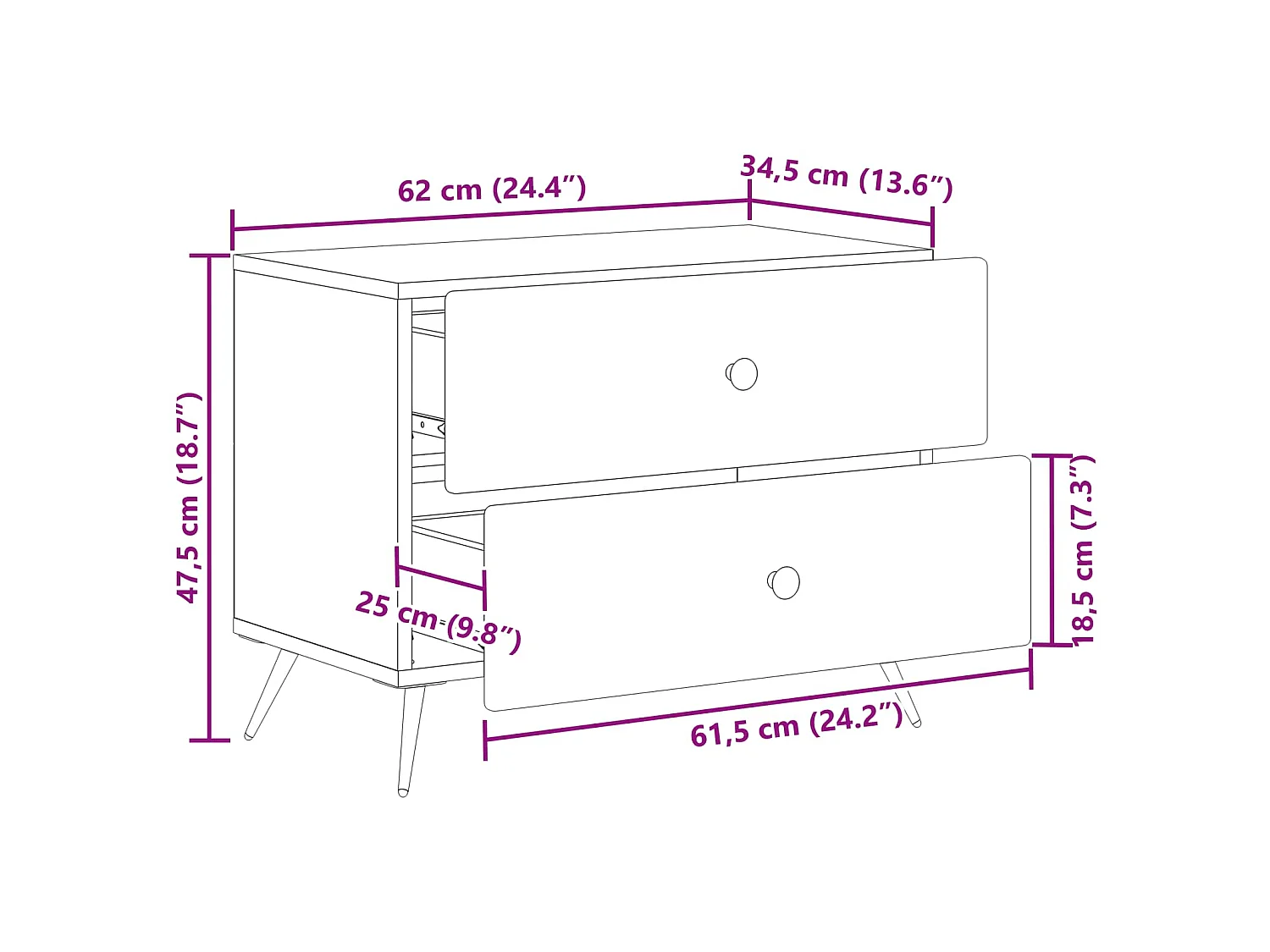 Table de chevet Noir 62 x 34,5 x 47,5 cm Bois d'ingénierie