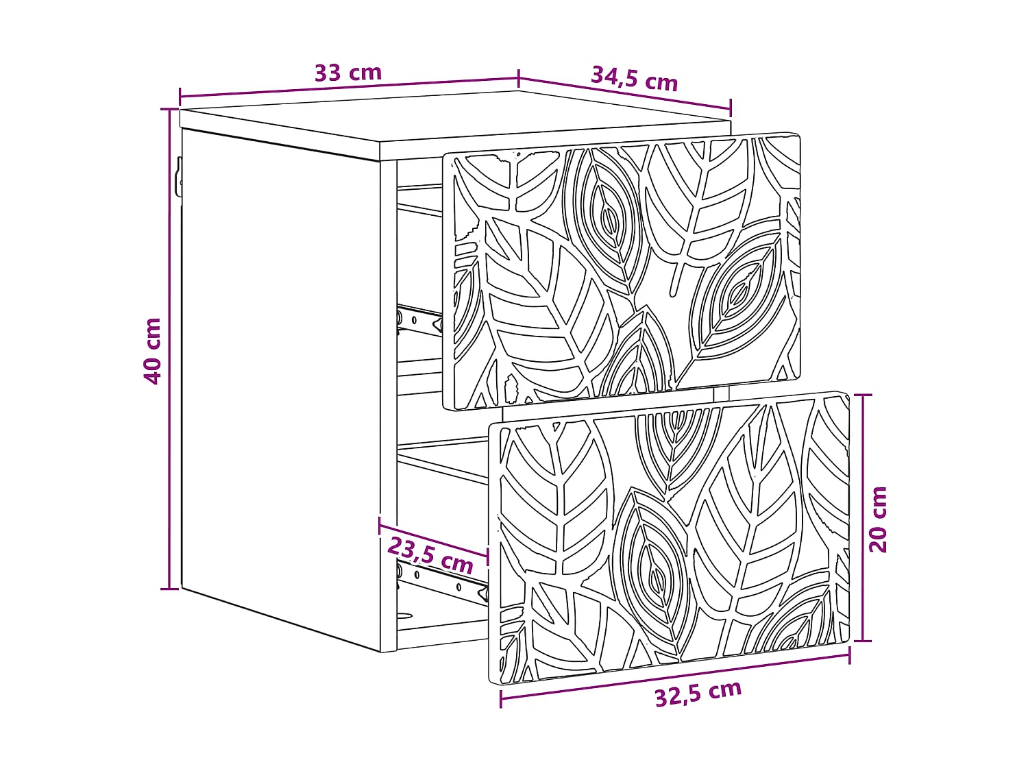 Table de chevet mural Noir 34,5 x 33 x 40 cm