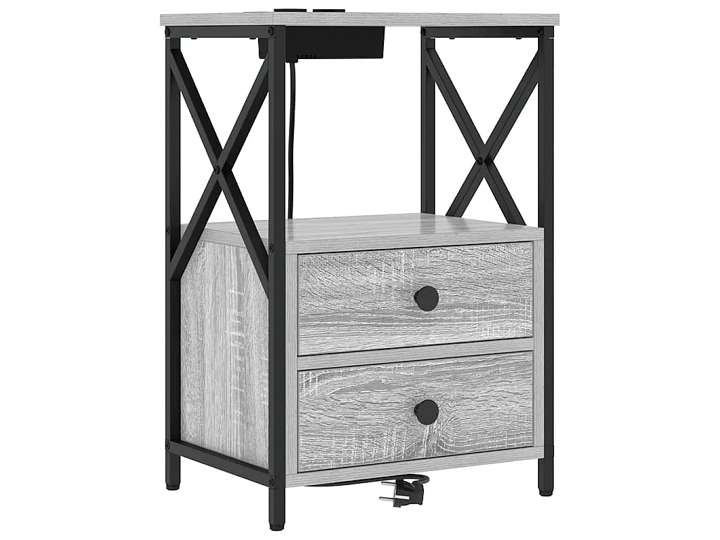 Cabinete de Noche con Estación de Carga con cajón Gris sonoma