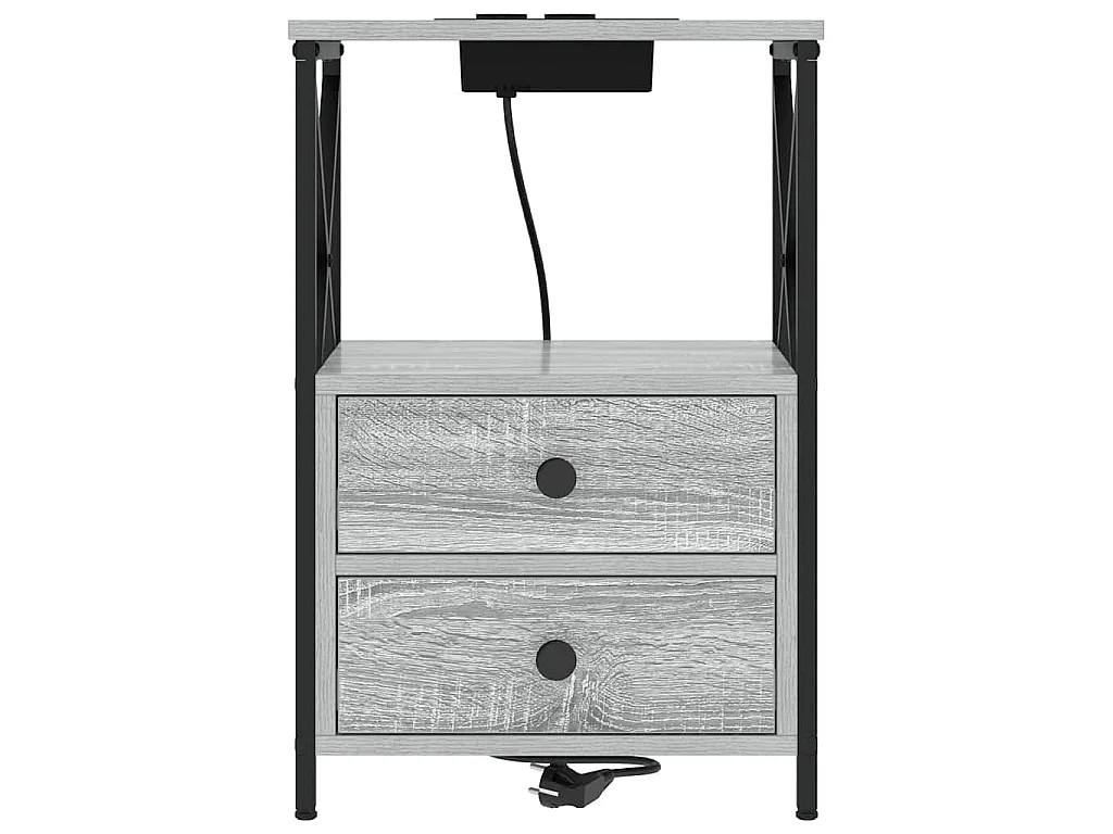 Cabinete de Noche con Estación de Carga con cajón Gris sonoma