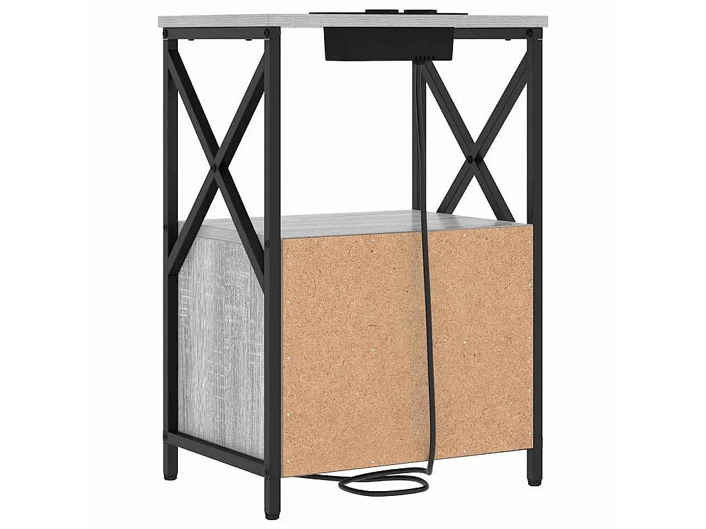 Cabinete de Noche con Estación de Carga con cajón Gris sonoma