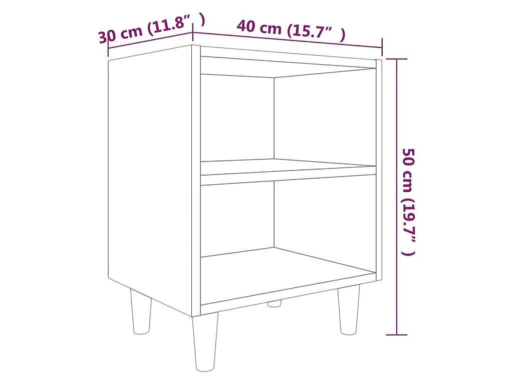 Table de chevet avec pieds en bois Sonoma gris 40x30x50 cm