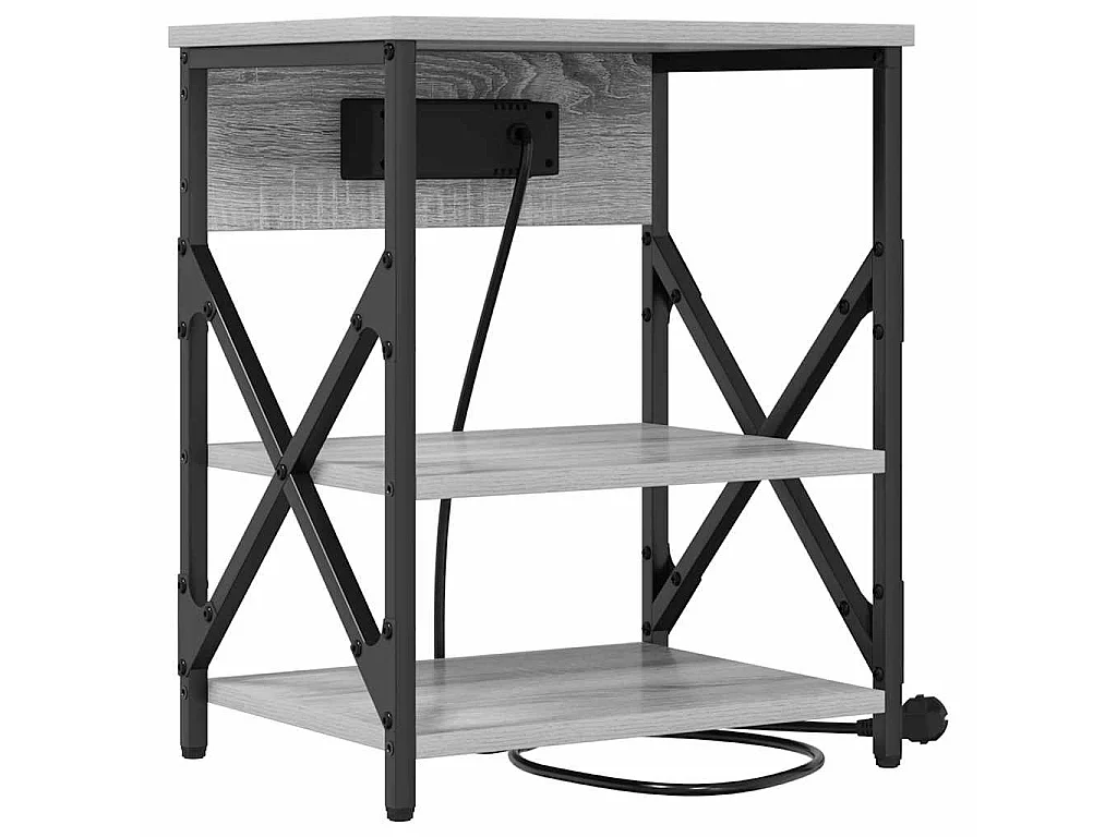 Cabinete de Noche con Estación de Carga con estante Gris sonoma