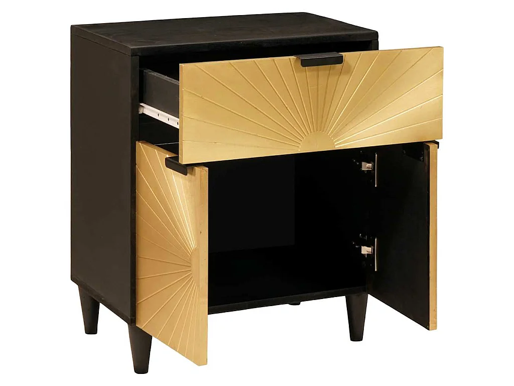 Mesa de Noche con cajón Negro y dorado 50 x 33 x 60 cm