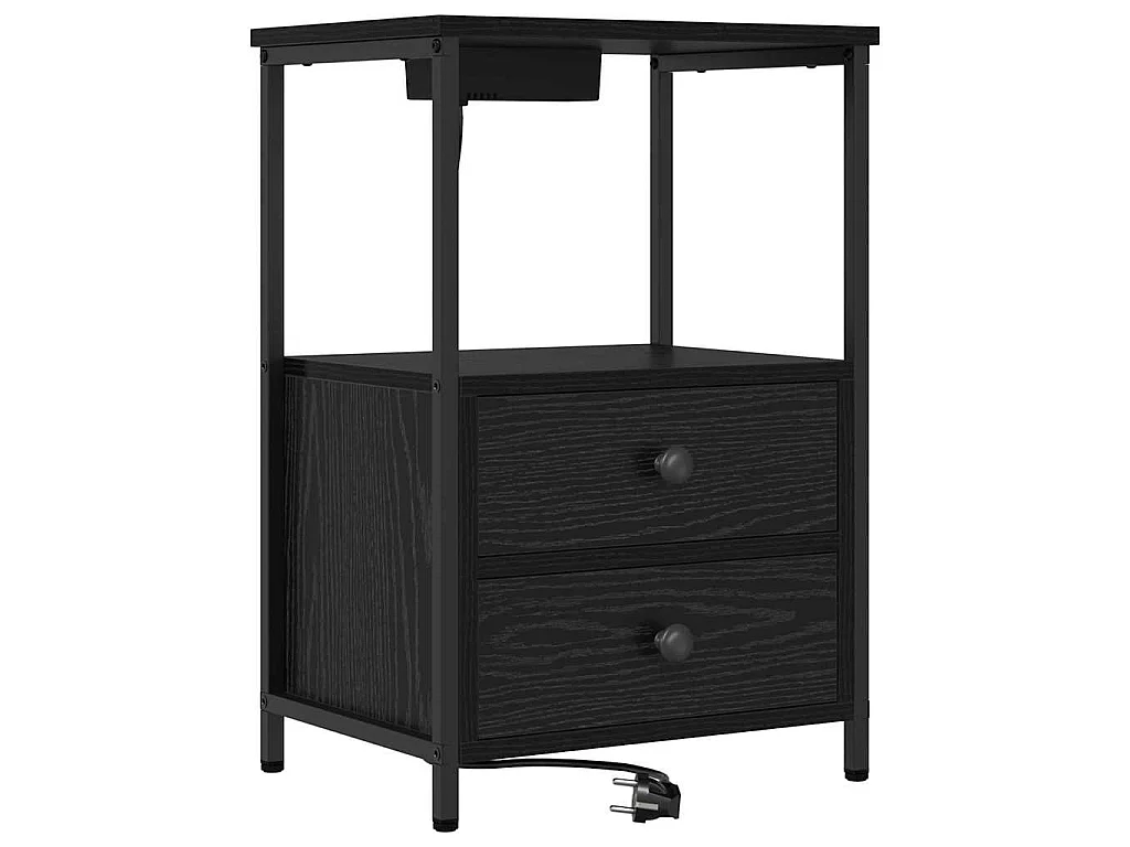 Cabinete de Noche con Estación de Carga 2 piezas Roble negro
