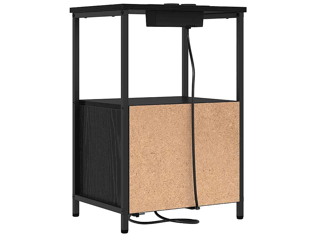 Cabinete de Noche con Estación de Carga 2 piezas Roble negro
