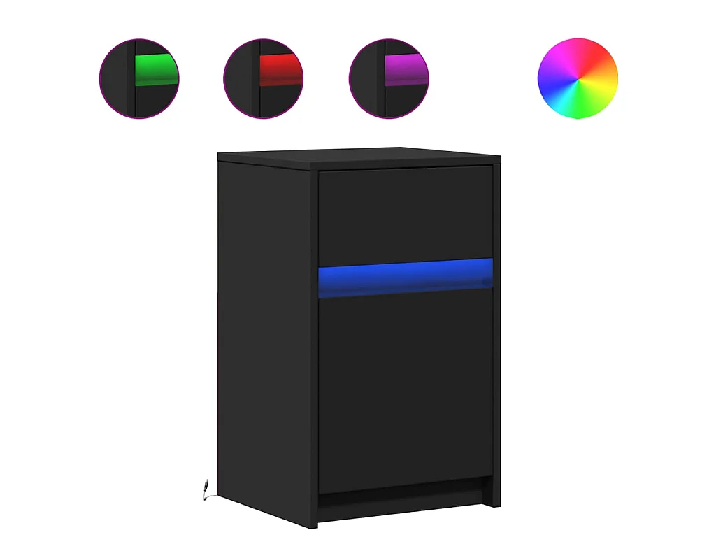 Mesita de noche con luces LED madera de ingeniería negra