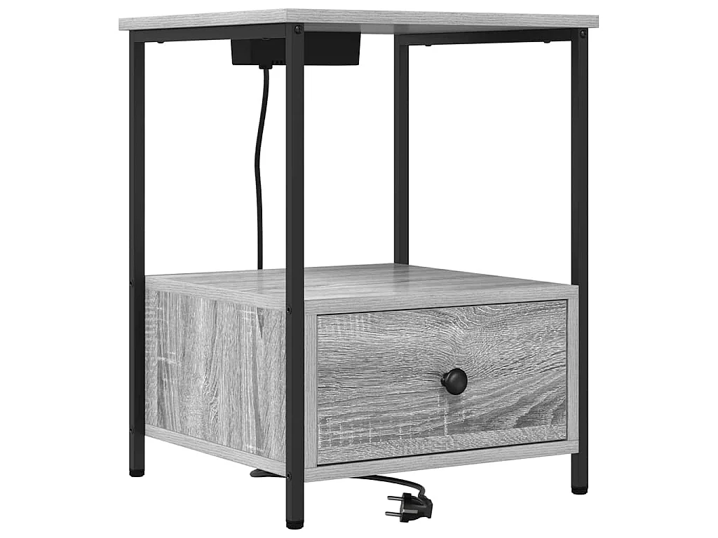 Cabinete de Noche con Estación de Carga con cajón Gris sonoma