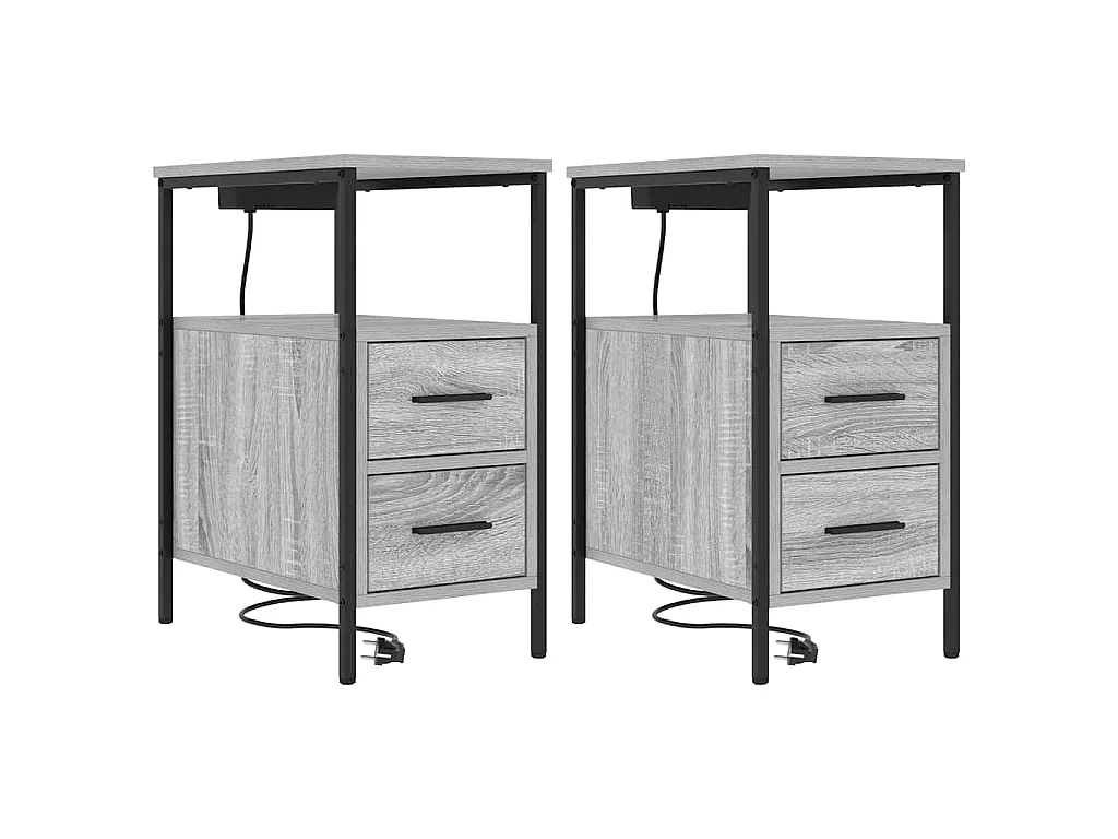 Mesa de Noche con cajón 2 piezas Gris sonoma 30 x 48 x 61 cm