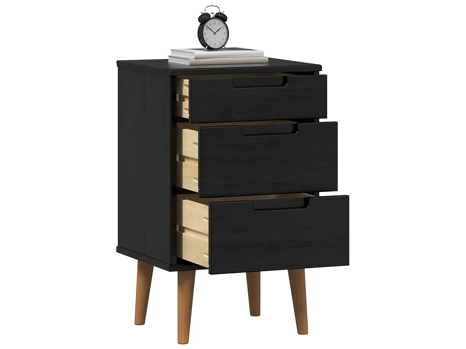 Table de chevet avec tiroir Noir 40 x 35 x 65 cm Pin massif