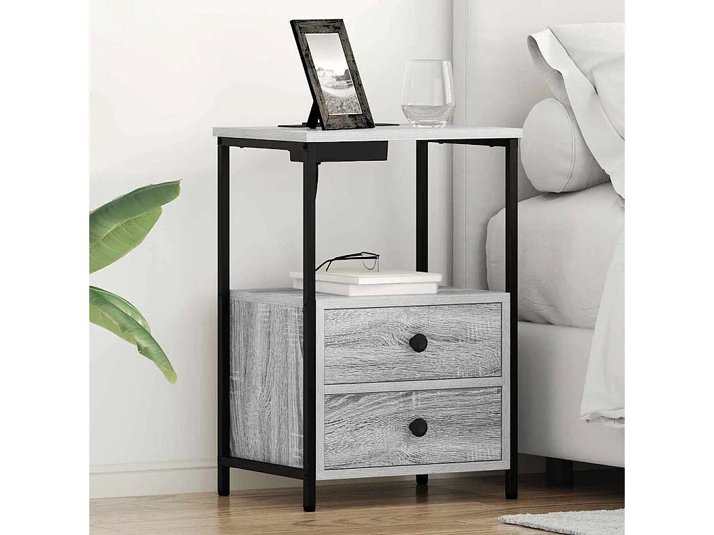 Cabinete de Noche con Estación de Carga con cajón Gris sonoma