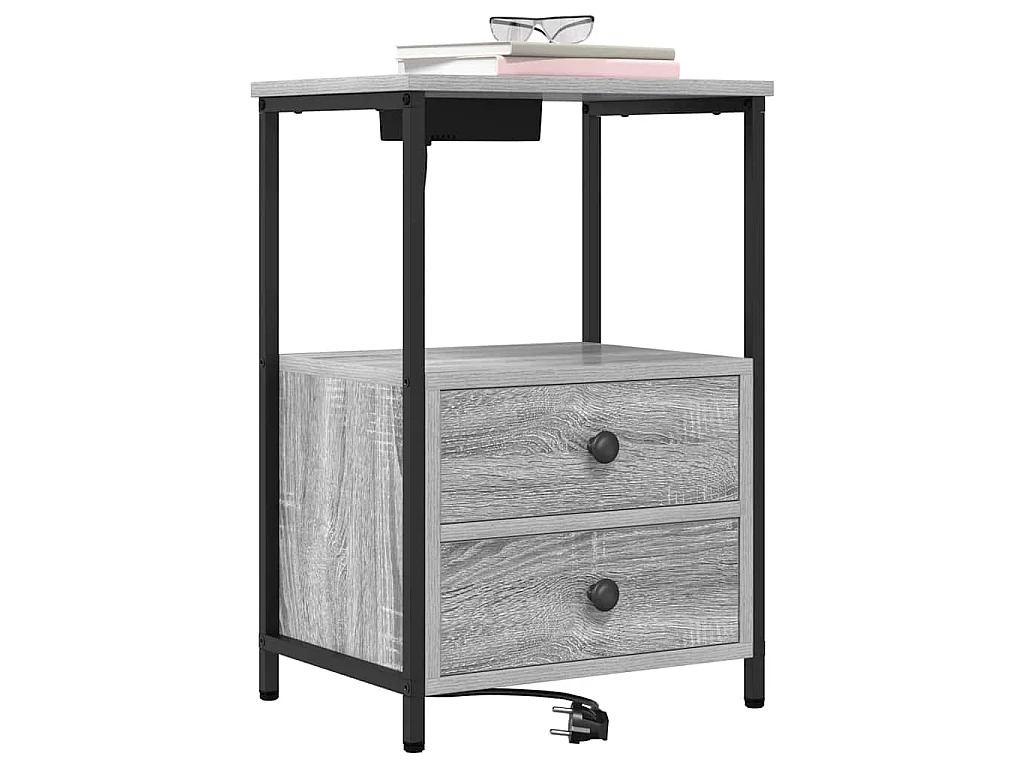 Cabinete de Noche con Estación de Carga con cajón Gris sonoma