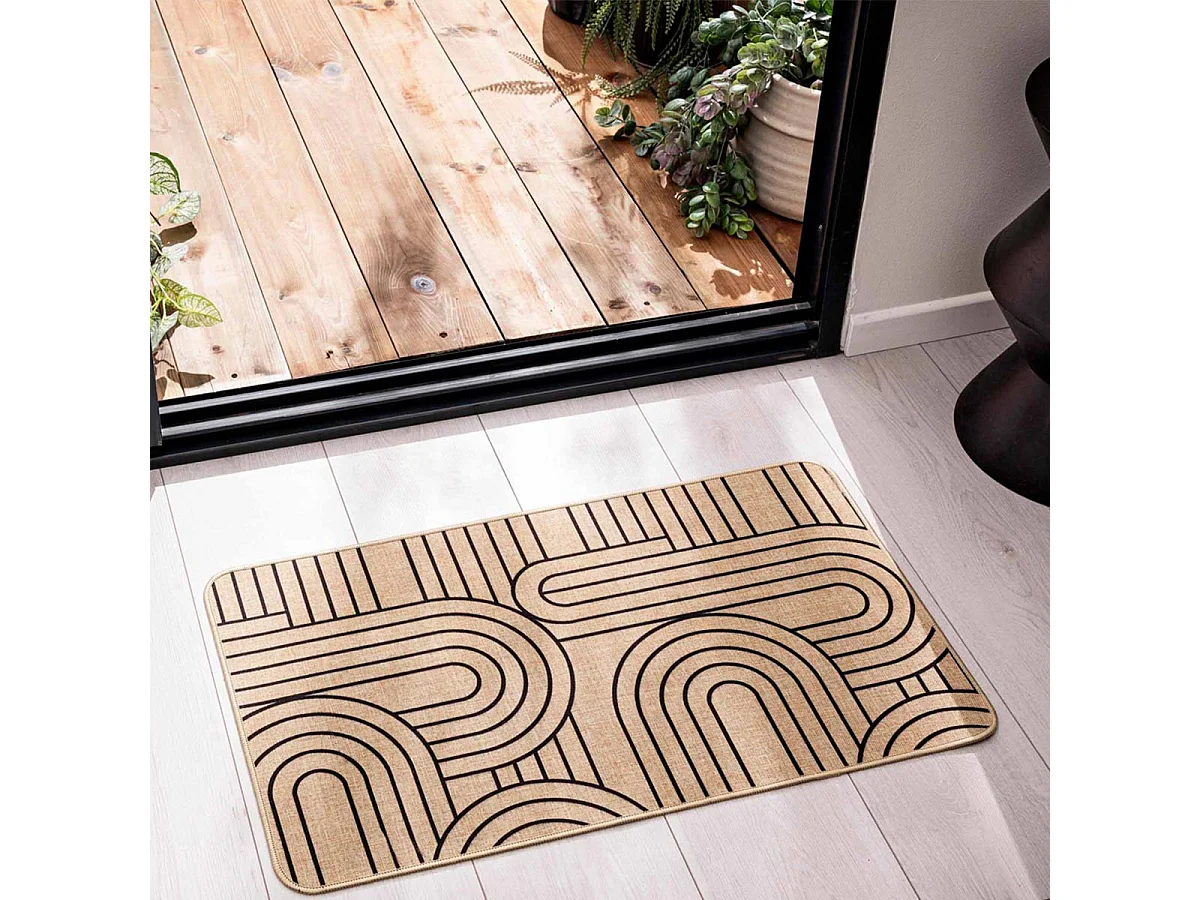 Tapis Déco Imprimé "Modul" 45x75cm Naturel & Noir